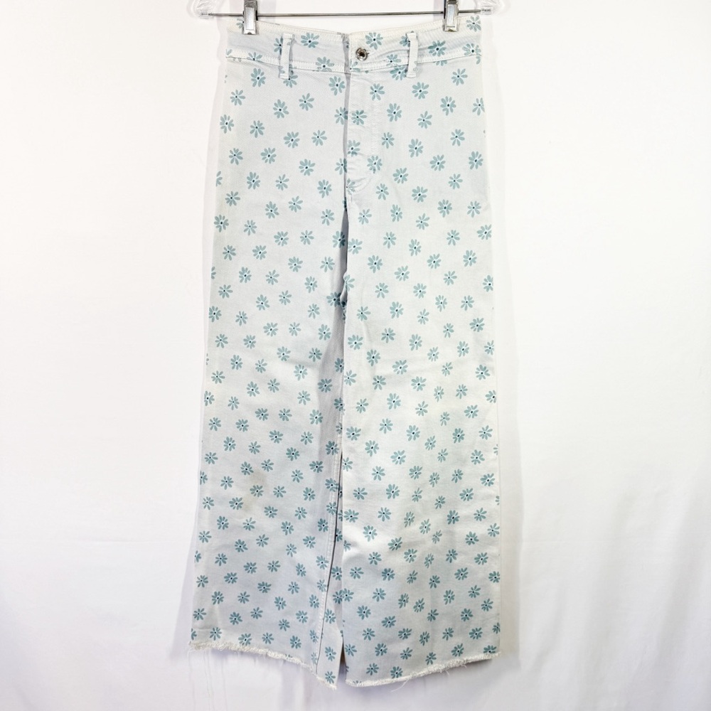 Zara Blue Floral The Marine Straight Leg Jeans Size 6 Casual Retro Artsy Summer